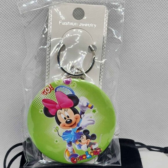 Brand New   one keychain - MINNIE MOUSE  & MICKEY double mirror - Picture 1 of 4